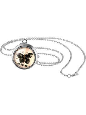 Women Silver Analog Quartz Butterfly Vintage Pendant Necklace Chain Pocket Watch